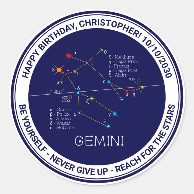 Adesivo Zodiac Constelação Gemini (Frente)