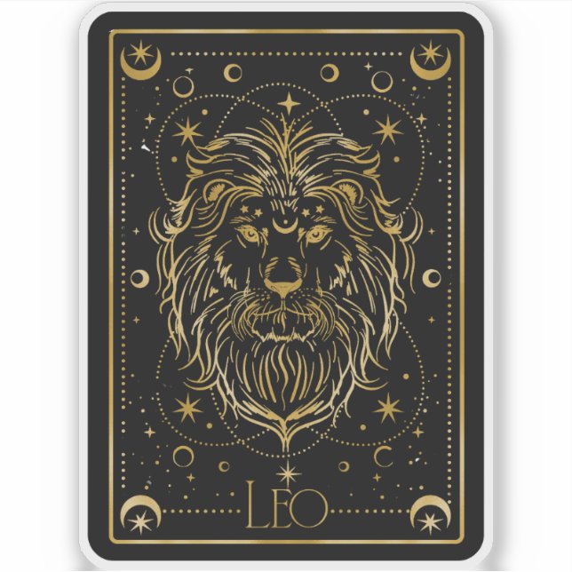 Adesivo Zodiac Leo Black & Dourado Astrologic Sticker (Frente)
