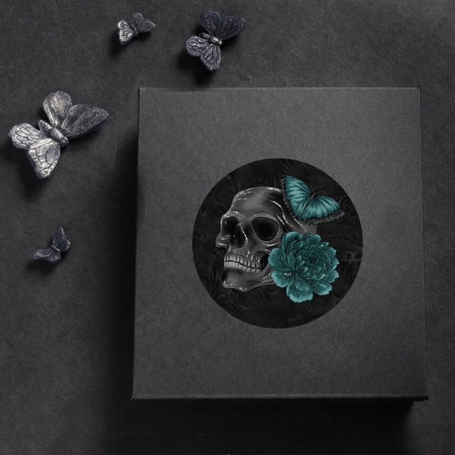 Adesivo Zodiac Magic | Rosas de crânio Gótico, verde-escur (Criador carregado)