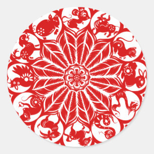 Adesivo Zodíaco chinês Papercut do círculo
