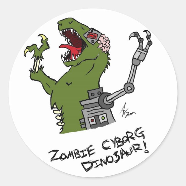Adesivo Zombie Cyborg Dinosaur Stickers (Frente)