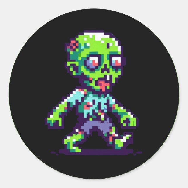 Adesivo Zombie Halloween engraçado de 8 bits (Frente)