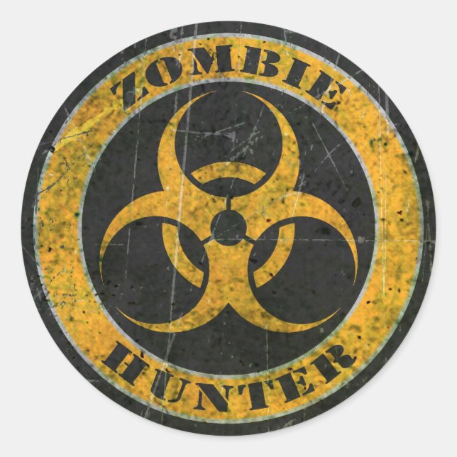 Adesivo Zombie Hunter, Zombie Hazard Amarelo Arranjado (Frente)