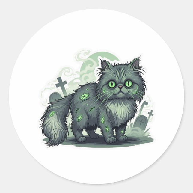 Adesivo Zombie Persian - Halloween de Gato Persa Fluffy (Frente)
