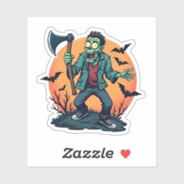 Adesivo Zombie segurando Design do Dia das Bruxas Ax Creep