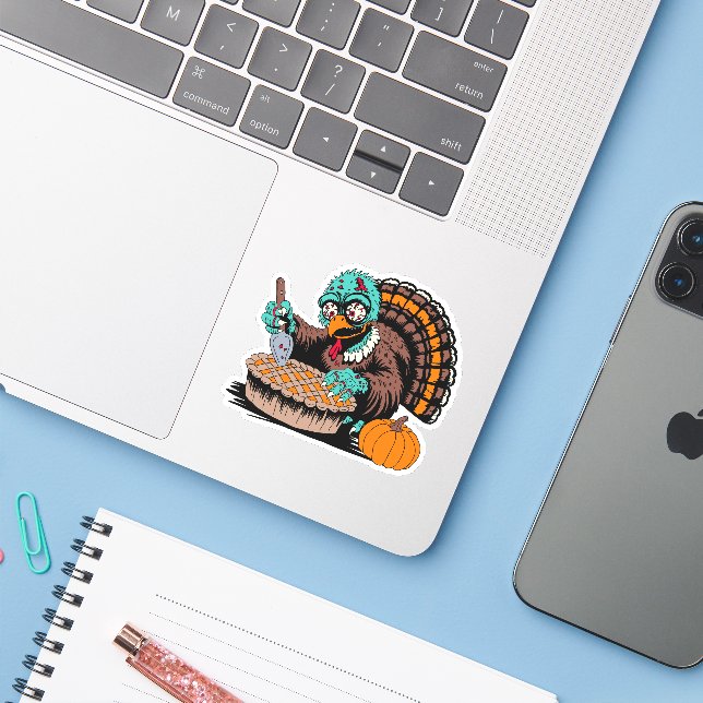 Adesivo Zombie Turquia quer torta de abóbora (Notebook com iPhone)
