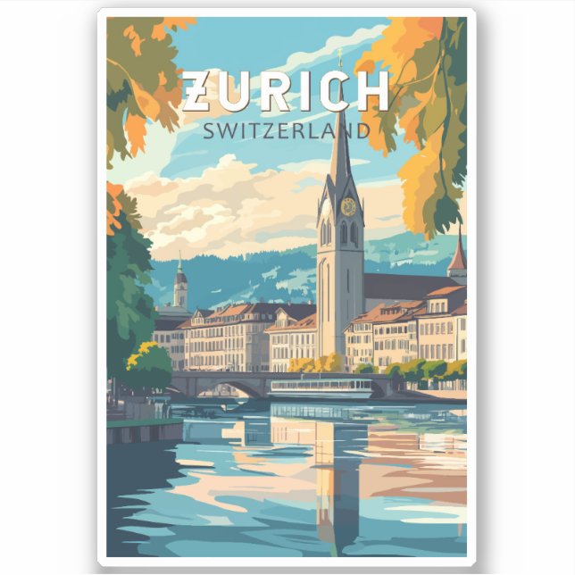 Adesivo Zurich Suiça Art Vintage (Frente)