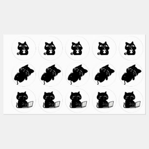 Adesivos - 3 Folhas de Gatos Pretos Gorduchos