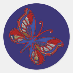 Adesivos Azul-Borboleta-Azul-Vermelho-Azul redondo