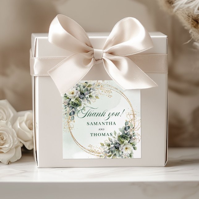 Adesivos Caixa Presente Boho Dusty Green Botânico  (Boho Dusty Green Gift Box Stickers Botanical Gold)