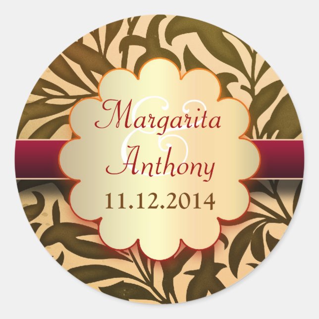 adesivos castanhos de ouro de casamento ou selos (Frente)