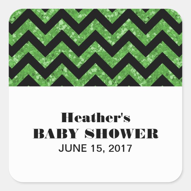 Adesivos Chá de fraldas de Glitter Verde Chevron (Frente)