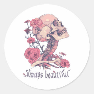 Adesivos Clássicos Redondos. Esqueleto com flores.