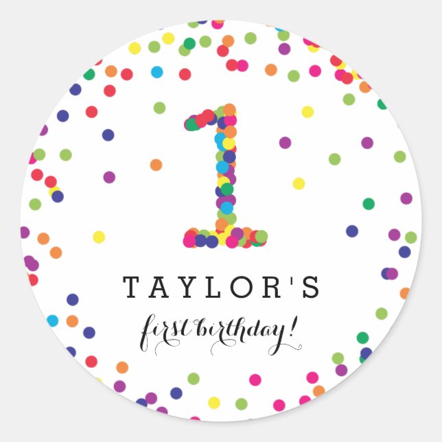 Adesivos Coloridos do primeiro aniversario Confett (Frente)
