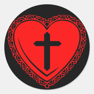 Adesivos Coração Gótico + Cruz (Preto + Vermelho)