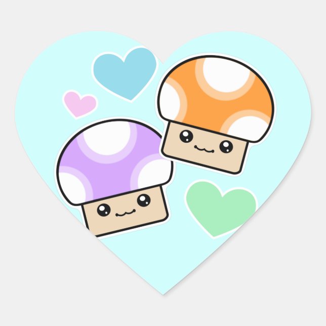 Adesivos Coração Kawaii de Cogumelo Puffs Macios (Frente)