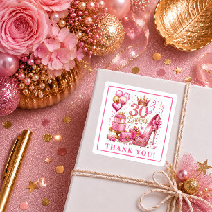 Adesivos de 30º Aniversário Pink Glitter Tendência