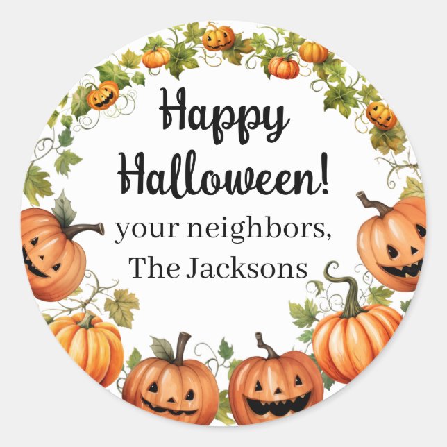 Adesivos de abóboras de outono e Jack-o-lantern (Frente)