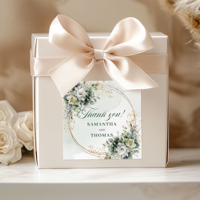 Adesivos de Agradecimento Boho Greenery Bodas de O (Boho Greenery Thank You Stickers Gold Wedding)