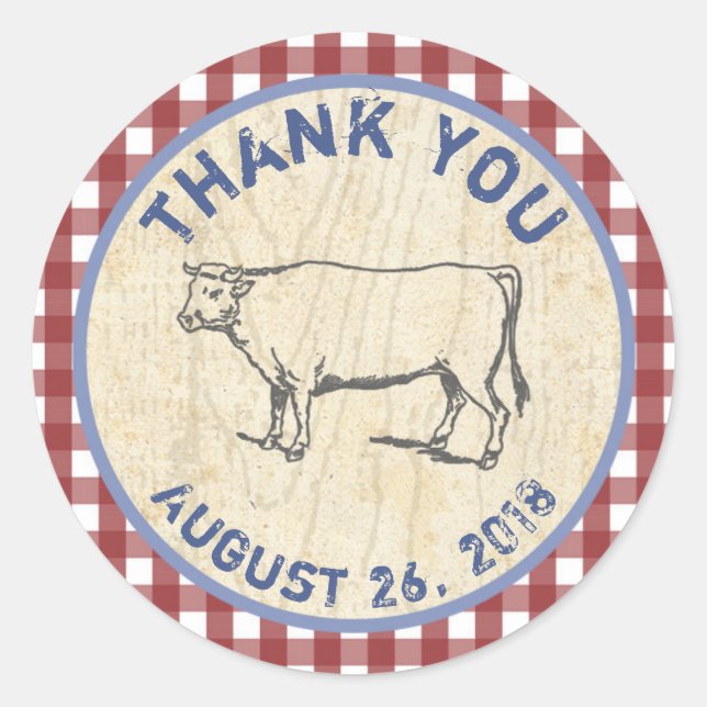 Adesivos de agradecimento Cow Favor para BBQ ou Ch (Frente)