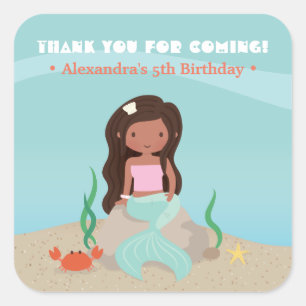 Adesivos de Agradecimento da Menina Sereia Afro-Am