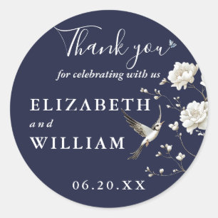 Adesivos de agradecimento de casamento azul marinh