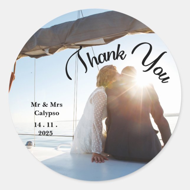 Adesivos de Agradecimento de Casamento com Foto Mo (Frente)
