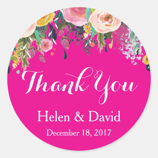 Adesivos de Agradecimento de Casamento Florais Ros (Frente)
