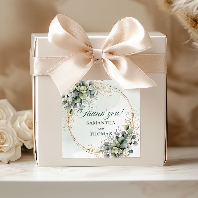 Adesivos de Agradecimento de Casamento Verde e Dou (Greenery and Gold Wedding Thank You Stickers Boho)