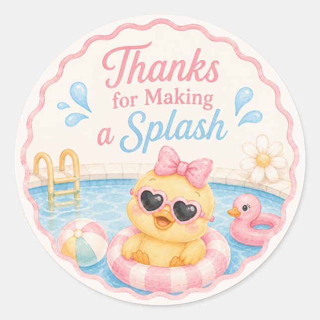 Adesivos de Agradecimento Duck Pool Party | Verão  (Frente)