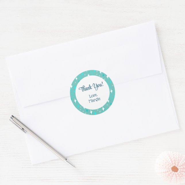 Adesivos de agradecimento editáveis Retro Teal Whi (Envelope)