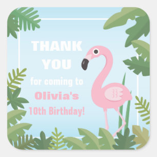 Adesivos de Agradecimento Flamingo Tropical Verão