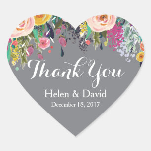 Adesivos de Agradecimento Floral Casamento Cinza