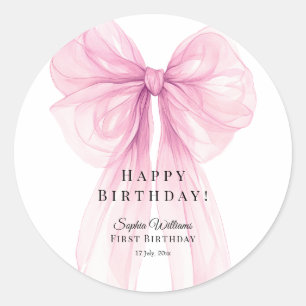 Adesivos de Aniversário com Laço Rosa Elegante