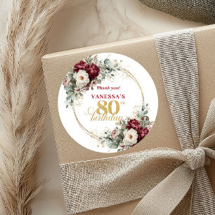 Adesivos de Aniversário de 80 Anos Burgundy Rosa L