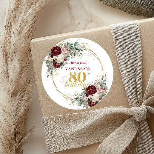 Adesivos de Aniversário de 80 anos Chic Blush Burg