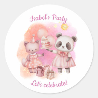 Adesivos de aniversário de animais pastel fofos