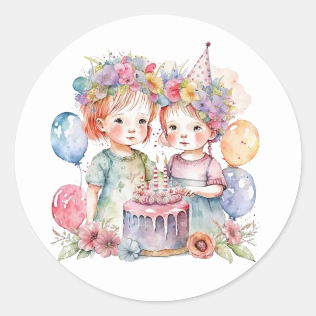 Adesivos de aniversário de aquarela bonita (Frente)