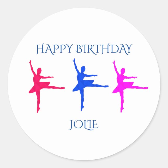 Adesivos de aniversário de bailarina com o nome da (Frente)