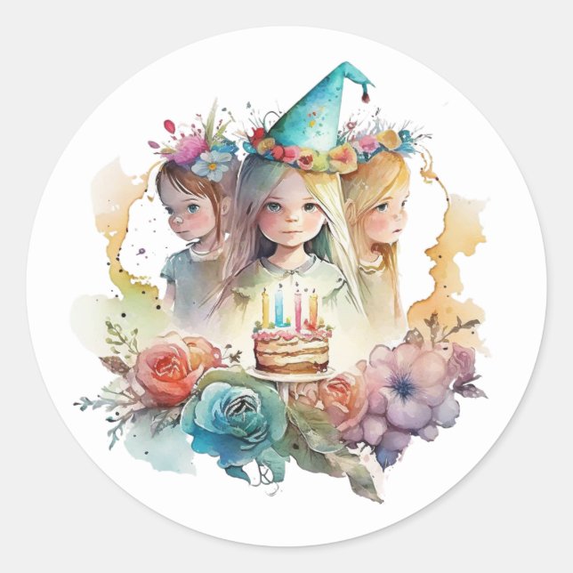 Adesivos de aniversário de bela aquarela (Frente)