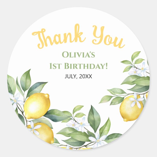 Adesivos de aniversário de citrinos limões (Frente)