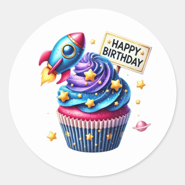 Adesivos de Aniversário de Cupcake (Frente)
