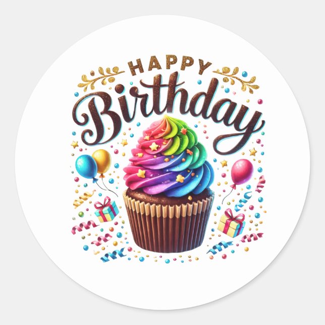 Adesivos de Aniversário de Cupcake (Frente)