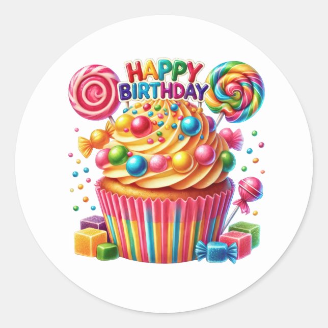 Adesivos de Aniversário de Cupcake (Frente)