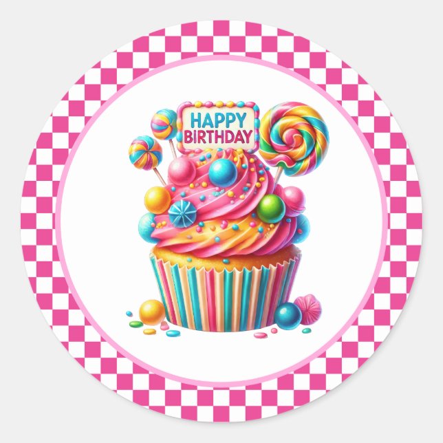 Adesivos de Aniversário de Cupcake (Frente)