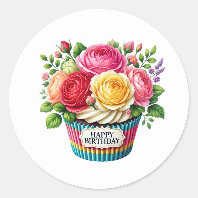 Adesivos de Aniversário de Cupcake (Frente)