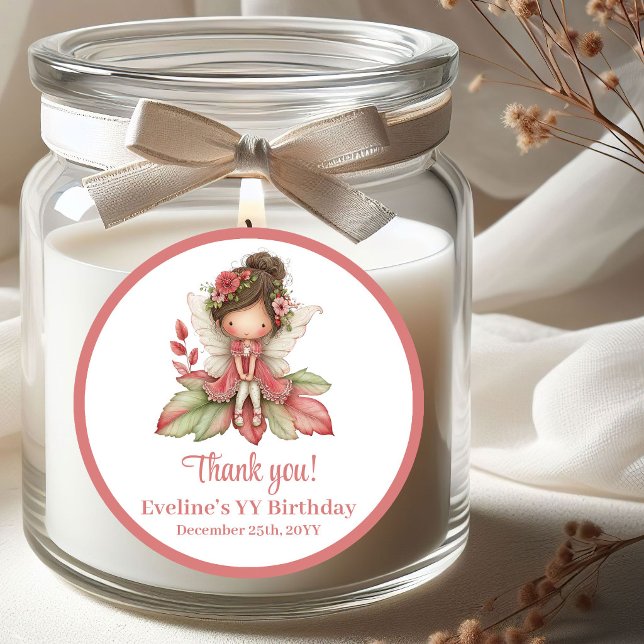 Adesivos de Aniversário de Menina com Flores Cor-d (Magical Whimsy Pink Flowers Girl Birthday Stickers)