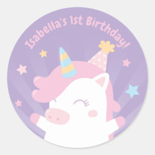 Adesivos de Aniversário de Meninas Unicórnio Fofo 
