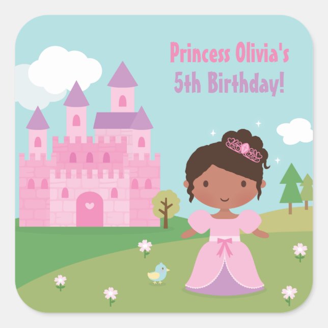 Adesivos de Aniversário de Princesa Afro-Americana (Frente)