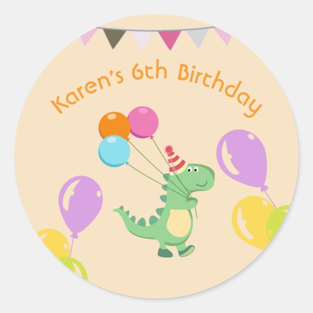 Adesivos de Aniversário Pastel Dino (Frente)